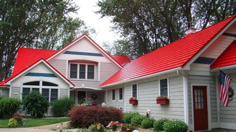 show how metal roofing red by mrs looks on houses|red metal roofing.